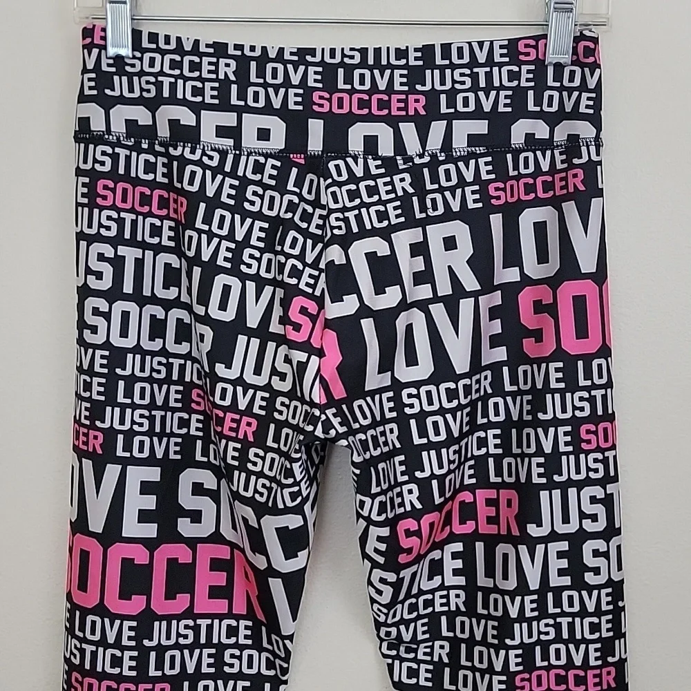 Justice Black, Pink & Silver Soccer Print Leggings Girls Youth 18